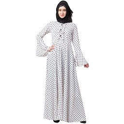 Polka dotted elegant dress abaya- White-Black Polka dotted elegant dress abaya- White-Black